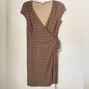 Ann Taylor Loft sarong wrap dress brown tan print 100% polyester